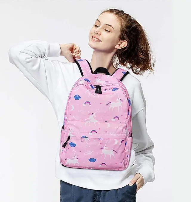 Alt view image 2 of 5 - Xinveen Unicorn School Bag, Waterproof School Backpack Soft Lightweight Laptop Backpack Rucksack Casual Bookbag for Women Travel Outdoor Pink