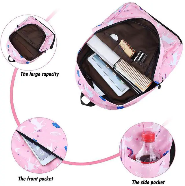 Alt view image 5 of 5 - Xinveen Unicorn School Bag, Waterproof School Backpack Soft Lightweight Laptop Backpack Rucksack Casual Bookbag for Women Travel Outdoor Pink