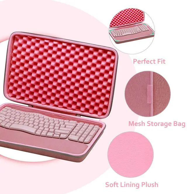 Alt view image 2 of 5 - XANAD Hard Case for Logitech Wave Keys MK670 Combo/Wave Keys Wireless Ergonomic Keyboard(Pink)-Inside: 15.1"x9.2"x1.9"