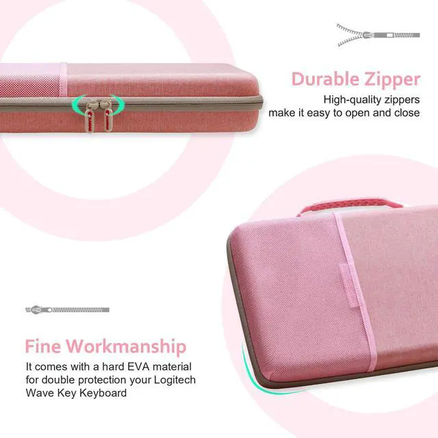 Alt view image 4 of 5 - XANAD Hard Case for Logitech Wave Keys MK670 Combo/Wave Keys Wireless Ergonomic Keyboard(Pink)-Inside: 15.1"x9.2"x1.9"