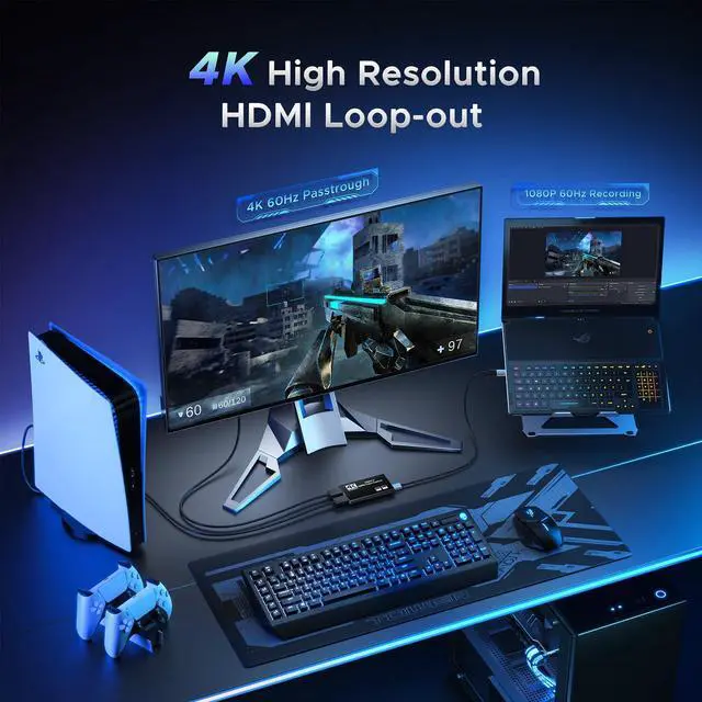 Alt view image 2 of 5 - XIIXMASK Video Capture Card, USB 3.0 Capture Card 4K HDMI Loop-Out, 1080P 60FPS/2K 30FPS Video Game Capture for Works for PS5/Camera/PC