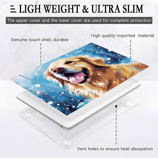 Alt view image 4 of 5 - Yicomon Compatible with MacBook Air 13 inch Case 2020 2021 M1 A2337 A2179 A1932, Plastic Hard Shell Case for Mac Air 13 with Touch ID (2018-2021) - Cute Dog On Snowy Day