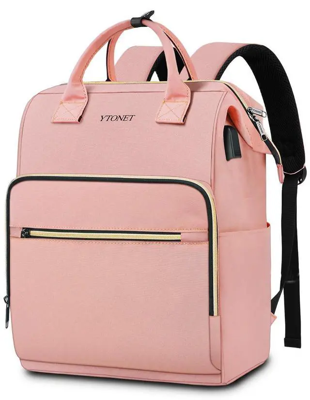 Main image of Ytonet Pink Laptop Backpack, 17.3 Inch Carry on Backpack for Women Teacher Nurse with USB Charging Port, Large Travel Carry on RFID Anti-theft Trip Water Resistant Bags for Work/College, Pink
