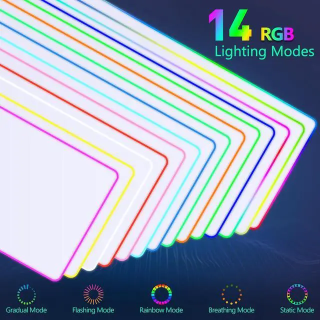 Alt view image 2 of 5 - YQE RGB Gaming Mouse Pad, 35.4"x15.7" Desk Mat for Keyboard and Mouse, LED Game Mousepad with 14 Colors Light Modes, Non-Slip Desk Pad Matt Protector+Coasters-for Home, Office, Desktop White