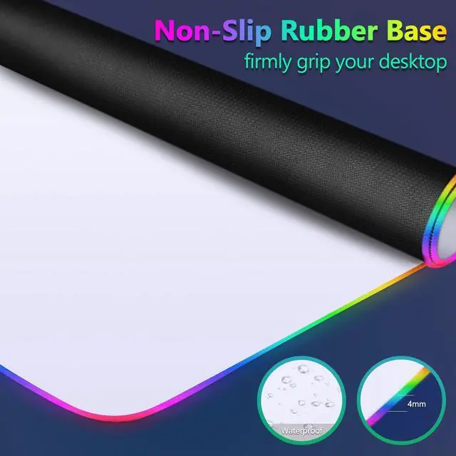 Alt view image 5 of 5 - YQE RGB Gaming Mouse Pad, 35.4"x15.7" Desk Mat for Keyboard and Mouse, LED Game Mousepad with 14 Colors Light Modes, Non-Slip Desk Pad Matt Protector+Coasters-for Home, Office, Desktop White