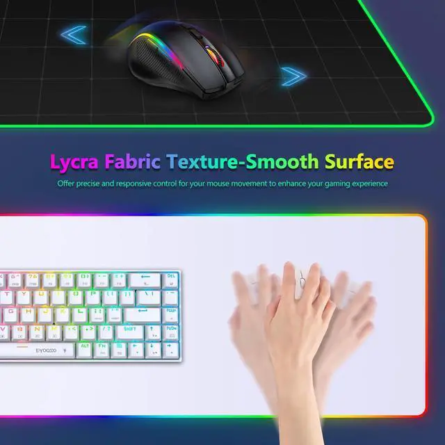 Alt view image 4 of 5 - YQE RGB Gaming Mouse Pad, 35.4"x15.7" Desk Mat for Keyboard and Mouse, LED Game Mousepad with 14 Colors Light Modes, Non-Slip Desk Pad Matt Protector+Coasters-for Home, Office, Desktop White