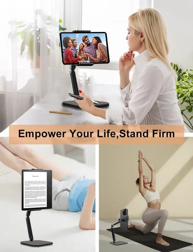 Alt view image 2 of 5 - Tablet Stand for iPad, Aluminum Multi-Angle Adjustable Tablet Holder, Heavy-Duty Metal Base for Desk, Compatible with 5.1''-13'' iPad Pro, Surface, Kindle, Tablets, Portable Monitors and More
