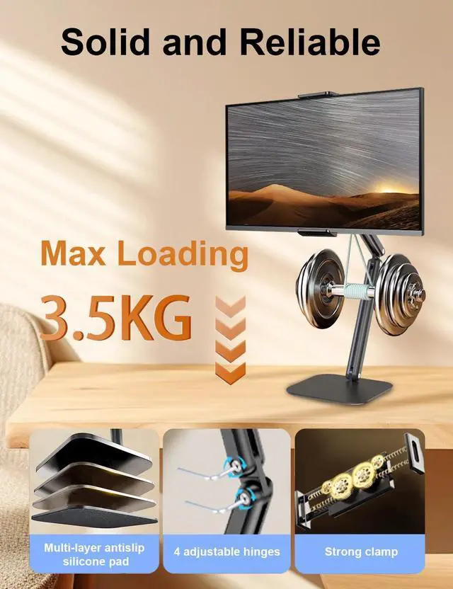 Alt view image 3 of 5 - Tablet Stand for iPad, Aluminum Multi-Angle Adjustable Tablet Holder, Heavy-Duty Metal Base for Desk, Compatible with 5.1''-13'' iPad Pro, Surface, Kindle, Tablets, Portable Monitors and More