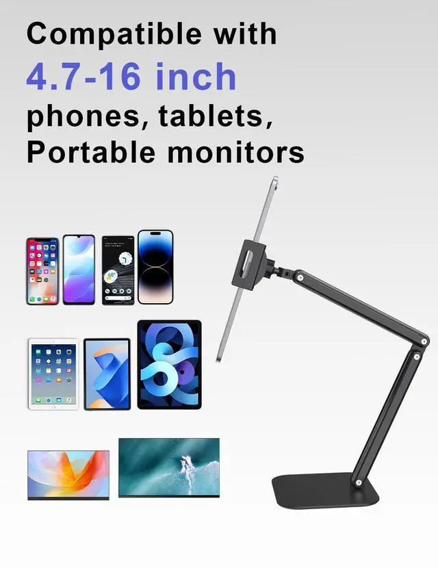Alt view image 5 of 5 - Tablet Stand for iPad, Aluminum Multi-Angle Adjustable Tablet Holder, Heavy-Duty Metal Base for Desk, Compatible with 5.1''-13'' iPad Pro, Surface, Kindle, Tablets, Portable Monitors and More