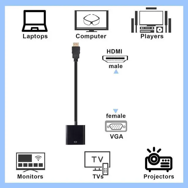 Alt view image 3 of 5 - Yunsailing 20 Pack HDMI to VGA Adapter Converter Bulk Gold Plated Black HDMI to VGA Cable Compatible with Raspberry Pi Computer Desktop Laptop Monitor HDTV Projector