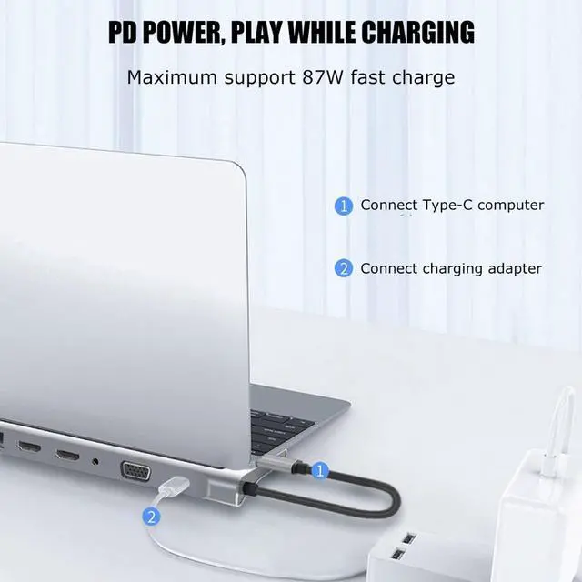 Alt view image 4 of 5 - 12 in 1 Type C Laptop Docking Station, with 2 USB3.0, 1 USB2.0, 2, 1 VGA, 1 PD, 1 3.5MM, 1 Small Memory Card, 1 Memory Card, 1 RJ45, 1 Type C Interface