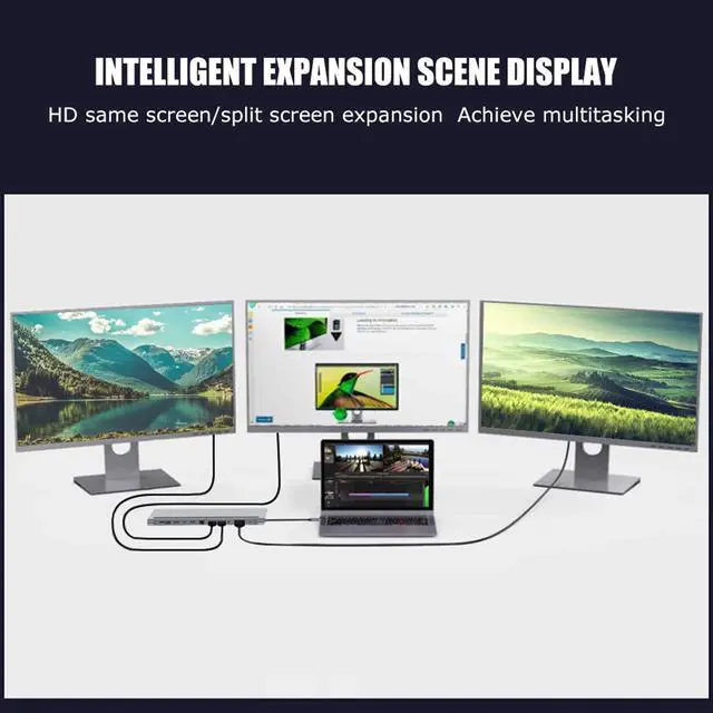 Alt view image 5 of 5 - 12 in 1 Type C Laptop Docking Station, with 2 USB3.0, 1 USB2.0, 2, 1 VGA, 1 PD, 1 3.5MM, 1 Small Memory Card, 1 Memory Card, 1 RJ45, 1 Type C Interface