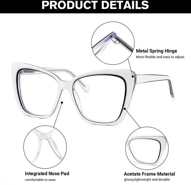 Alt view image 2 of 5 - Zeelool Oversized Blue Light Blocking Glasses, Butterfly Acetate Frame Glasses for Women Anti Eyestrain & UV from Computer Reading/TV/Phone JGA192028-05B White