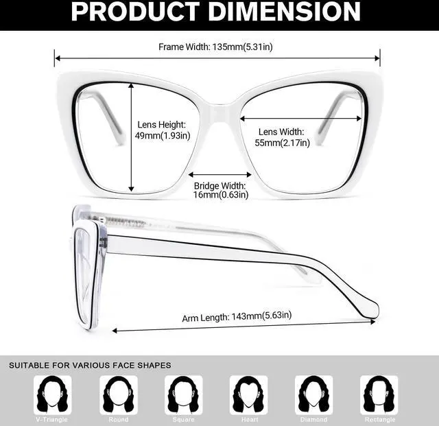 Alt view image 3 of 5 - Zeelool Oversized Blue Light Blocking Glasses, Butterfly Acetate Frame Glasses for Women Anti Eyestrain & UV from Computer Reading/TV/Phone JGA192028-05B White