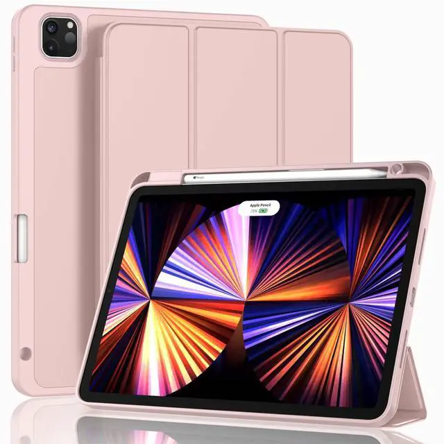 Main image of ZryXal New iPad Pro 11 Inch Case 2022(4th Gen)/2021(3rd Gen)/2020(2nd Gen) with Pencil Holder,Smart iPad Case [Support Touch ID and Auto Wake/Sleep] with Auto 2nd Gen Pencil Charging(Rose Pink)