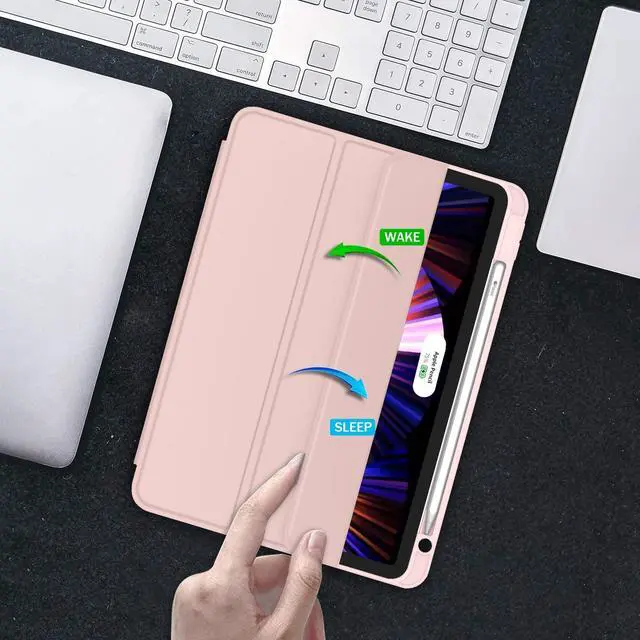Alt view image 5 of 5 - ZryXal New iPad Pro 11 Inch Case 2022(4th Gen)/2021(3rd Gen)/2020(2nd Gen) with Pencil Holder,Smart iPad Case [Support Touch ID and Auto Wake/Sleep] with Auto 2nd Gen Pencil Charging(Rose Pink)