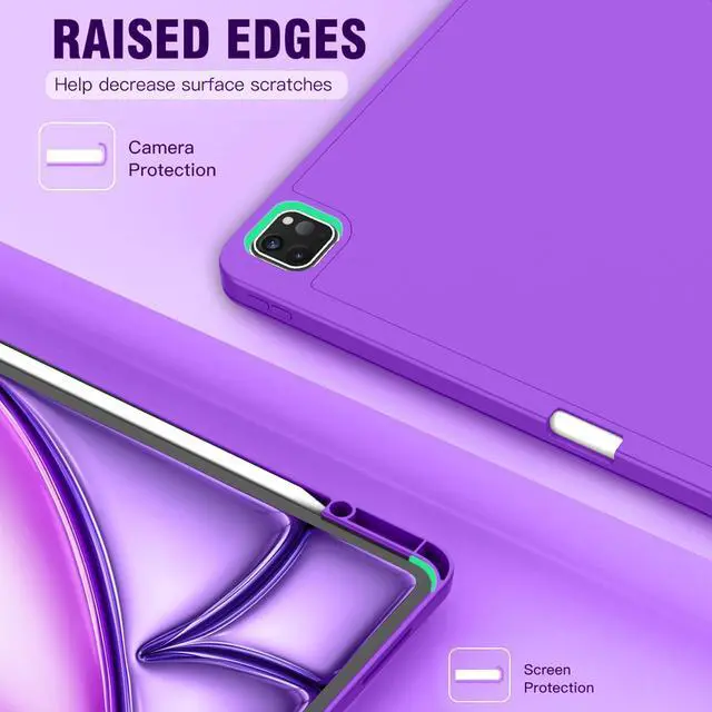 Alt view image 3 of 5 - ZryXal New iPad Air 13 Inch Case M3 2025/M2 2024 with Pencil Holder, Trifold Stand Smart Case with Soft TPU Back,Auto Wake/Sleep(Grape Purple)