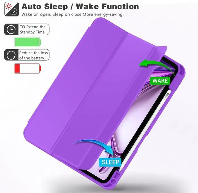 Alt view image 5 of 5 - ZryXal New iPad Air 13 Inch Case M3 2025/M2 2024 with Pencil Holder, Trifold Stand Smart Case with Soft TPU Back,Auto Wake/Sleep(Grape Purple)