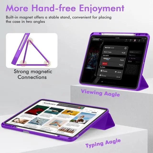 Alt view image 4 of 5 - ZryXal New iPad Air 13 Inch Case M3 2025/M2 2024 with Pencil Holder, Trifold Stand Smart Case with Soft TPU Back,Auto Wake/Sleep(Grape Purple)