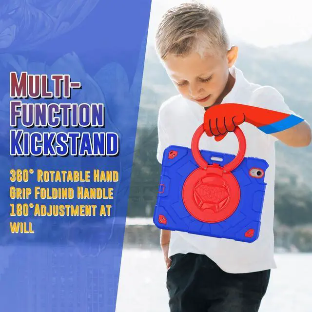 Alt view image 2 of 4 - ZSLVPN Kids Case for iPad Air 11 Inch M3 2025/M2 2024 (Air 6th Generation): Shockproof Protective Case with 360deg Rotating Handle & Stand- Screen Protector- Shoulder Strap- Pencil Holder, Blue/Red