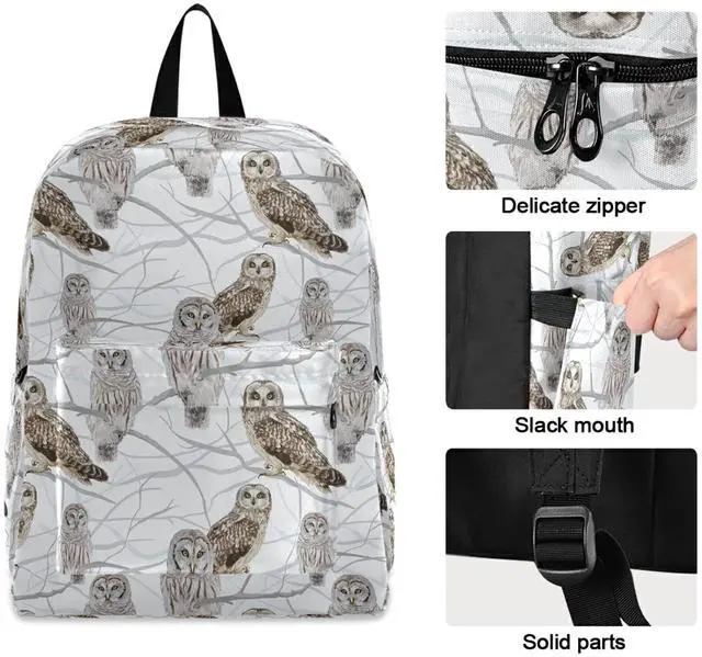 Alt view image 2 of 5 - ZzWwR Winter Tree Branch Owls Polyester Computer Backpack Large Daypack for Business Sport Travel School Bookbags