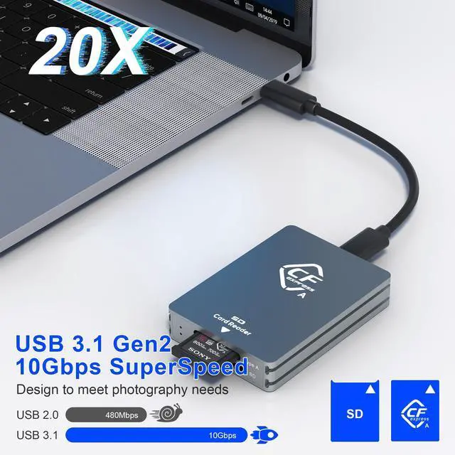 Alt view image 4 of 5 - CFexpress Type A and SD Card Reader, Dual-Slot USB3.2 Gen2 10Gpbs Type A CFexpress Card Reader Adapter USB C to USB C/USB A for CFexpress Type A/SD Memory Card,Support Windows/Mac/Linux/Android