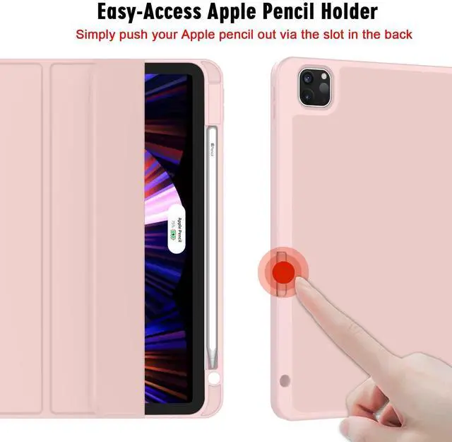 Alt view image 3 of 5 - ZryXal New iPad Pro 11 Inch Case 2022(4th Gen)/2021(3rd Gen)/2020(2nd Gen) with Pencil Holder,Smart iPad Case [Support Touch ID and Auto Wake/Sleep] with Auto 2nd Gen Pencil Charging(Rose Pink)