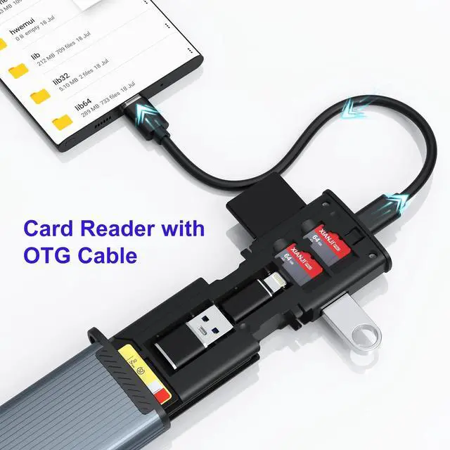 Alt view image 4 of 5 - 9-in-1 SD/TF Card Reader and Storage Case with USB-C Cable & Lighting/USB A Adapter - Portable Memory Card Holder for Cameras, Phones, Computers, and Drones, Includes LED Light