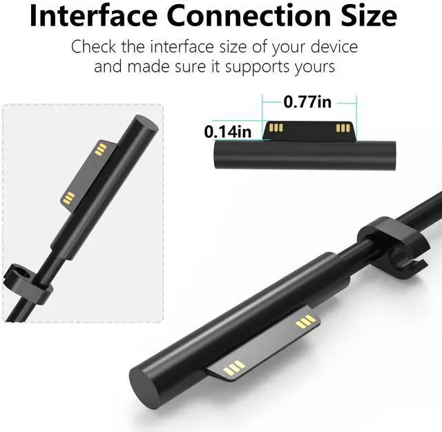 Alt view image 4 of 5 - Surface Pro Charger 65W Fit for Original Microsoft Surface Pro 9 8 7+ 7 6 5 4 3 X Surface Laptop 6 5 4 3 2 1 Surface Go 1 2 3 Surface Book 3 2 1 1866 1796 1800 Laptop