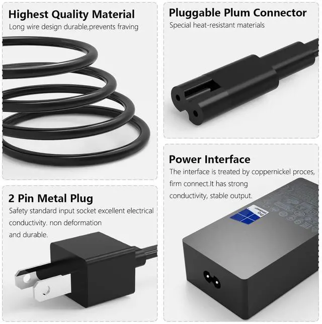Alt view image 2 of 5 - Surface Pro Charger 65W Fit for Original Microsoft Surface Pro 9 8 7+ 7 6 5 4 3 X Surface Laptop 6 5 4 3 2 1 Surface Go 1 2 3 Surface Book 3 2 1 1866 1796 1800 Laptop