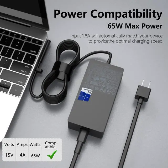 Alt view image 5 of 5 - Surface Pro Charger 65W Fit for Original Microsoft Surface Pro 9 8 7+ 7 6 5 4 3 X Surface Laptop 6 5 4 3 2 1 Surface Go 1 2 3 Surface Book 3 2 1 1866 1796 1800 Laptop