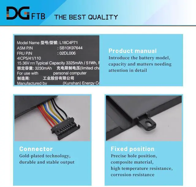 Alt view image 2 of 5 - DGFTB L18L4P71 L18C4P71 L18M4P72 Laptop Battery for ThinkPad X1 Yoga 4th 5th Gen / X1 Carbon 7th 8th Gen Series SB10K97642 02DL005 SB10K97643 02DL006 02DL004 SB10K97644 51Wh/3312mAh