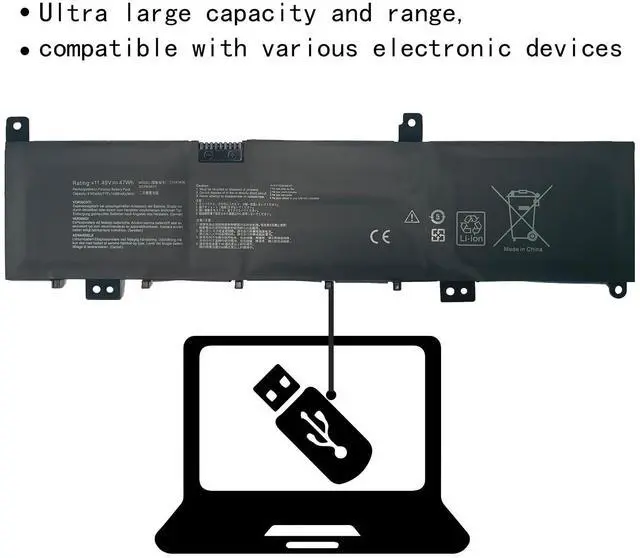 Alt view image 3 of 5 - C31N1636 0B200-02580100 0B200-02580000 0B200-02580200 Laptop Battery Replacement for Asus VivoBook Pro 15 N580V N580VN NX580VD NX580VD7300 NX580VD7700 Series Notebook(11.49V 47Wh 4165mAh)