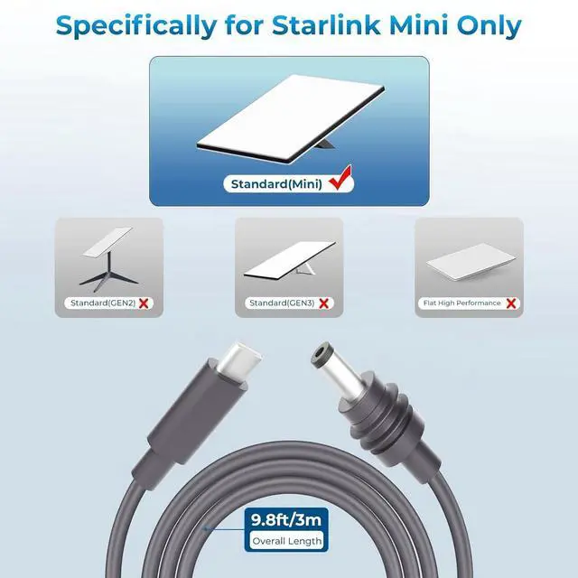 Alt view image 3 of 5 - Golured Starlink Mini Cable 9.8FT, Starlink Mini USB C to DC Power Cable, Compatible with 100W+ Power Bank and PD Charger(9.8FT/3M) (9.6FT/2.8M)
