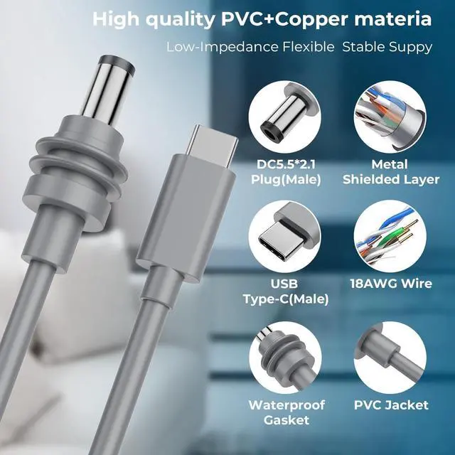 Alt view image 4 of 5 - Golured Starlink Mini Cable 9.8FT, Starlink Mini USB C to DC Power Cable, Compatible with 100W+ Power Bank and PD Charger(9.8FT/3M) (9.6FT/2.8M)