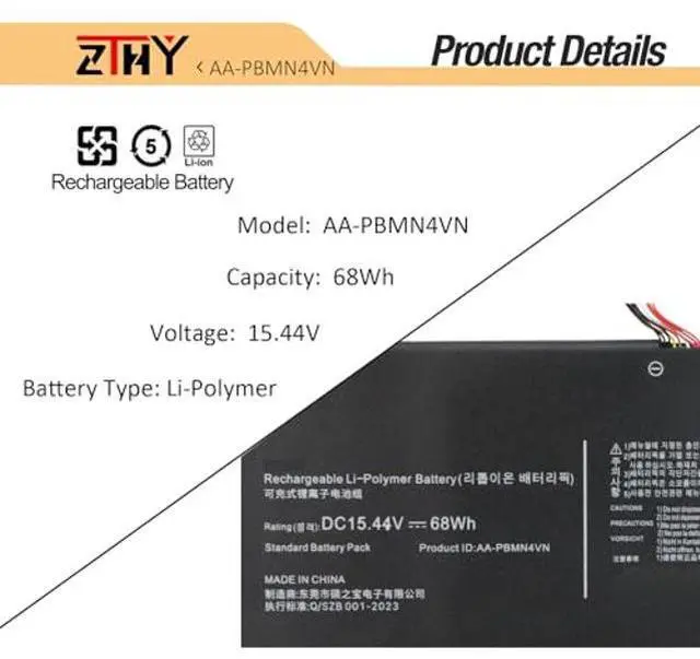 Alt view image 3 of 5 - AA-PBMN4VN Laptop Battery Compatible with Samsung Galaxy Book Pro 360 15 15.6"NP950XDB NP950XDB-KA1US NP950XDB-KB1US NP950XDB-KC5US NP950XDB-KC3US NP950QDB NP950QDB-KB1US NP950QED NP950QED-KB1US 68Wh