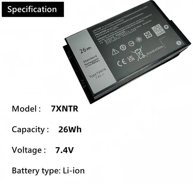 Alt view image 3 of 5 - HCSK 7XNTR Laptop Battery Replacement for Dell Latitude 12 7202 7212 Rugged Extreme Tablet Series Notebook J7HTX 07XNTR FH8RW 0FH8RW 7.4V 26Wh 3420mAh
