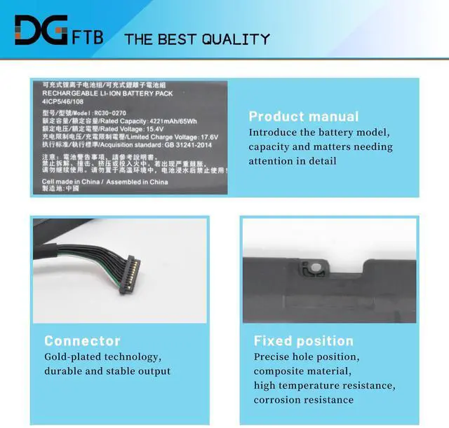 Alt view image 2 of 5 - DGTEC New RC30-0270 Laptop Battery for Razer Blade 15 Base 2018 2019 GTX RZ09-0270 RZ09-02705E76 RZ09-02705E76-R3U1 RZ09-02705E75-R3U1 RZ09-0300 RZ09-03006 RZ09-03009 RZ09-03006E92 (15.4V 65Wh)