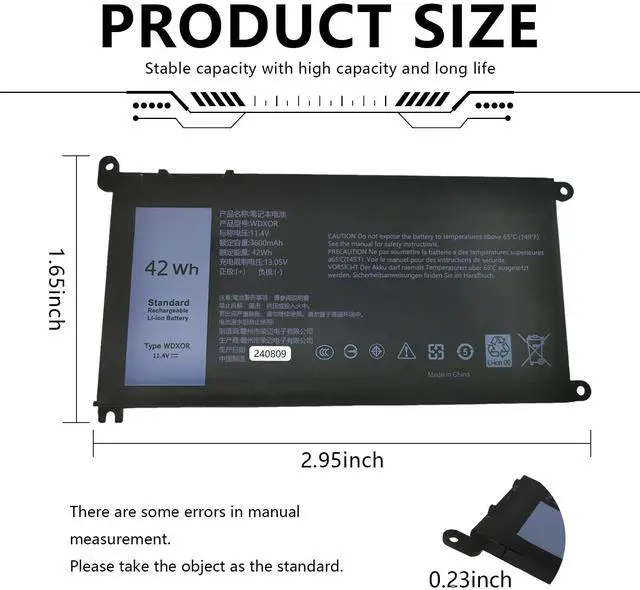 Alt view image 2 of 5 - 3600mAh 42WH WDXOR Laptop Battery for Dell Inspiron Notebook 13 5368 5378 5379 7368 7378 15 5565 5567 5568 5578 7560 7570 7579 7569 17 5765 5767 5770 Series WDX0R FC92N 3CRH3 High Performance 11.4V