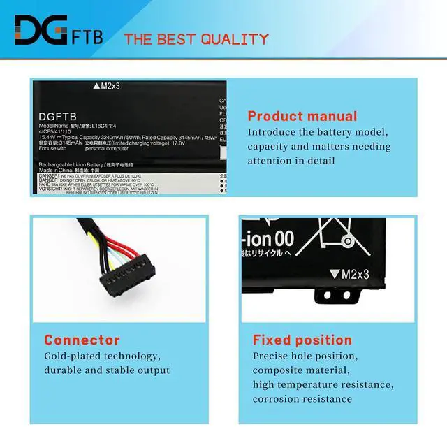Alt view image 2 of 5 - DGTEC L18M4PF4 L18M4PF3 L18C4PF3 L18C4PF4 Laptop Replacement Battery for for Lenovo IdeaPad C340-14API C340-14IWL S540-14API S540-14IML S540-14IWL Flex-14IML Flex-14IWL 15.36V / 15.44V 45Wh / 50Wh