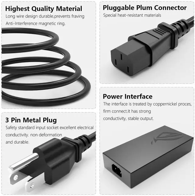 Alt view image 4 of 5 - 240W AC Charger Fit for Original ASUS Zephyrus G14 GA402 GA402RK GA402RJ GA402XI GA402XZ GA402XV GA402XY GA402NJ GA402NV GA402NU ADP-240EB B Gaming Laptop Adapter Power