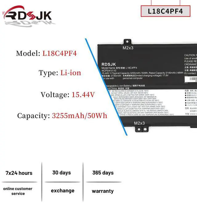 Alt view image 2 of 5 - L18M4PF4 L18C4PF4 L18M4PF3 L18C4PF3 Laptop Battery for Lenovo IdeaPad C340-14API C340-14IWL C340-14IML S540-14API S540-14IML S540-14IWL Flex-14API Flex-14IML Flex-14IWL Series 5B10T09080 15.44V 50Wh