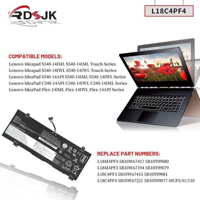 Alt view image 3 of 5 - L18M4PF4 L18C4PF4 L18M4PF3 L18C4PF3 Laptop Battery for Lenovo IdeaPad C340-14API C340-14IWL C340-14IML S540-14API S540-14IML S540-14IWL Flex-14API Flex-14IML Flex-14IWL Series 5B10T09080 15.44V 50Wh