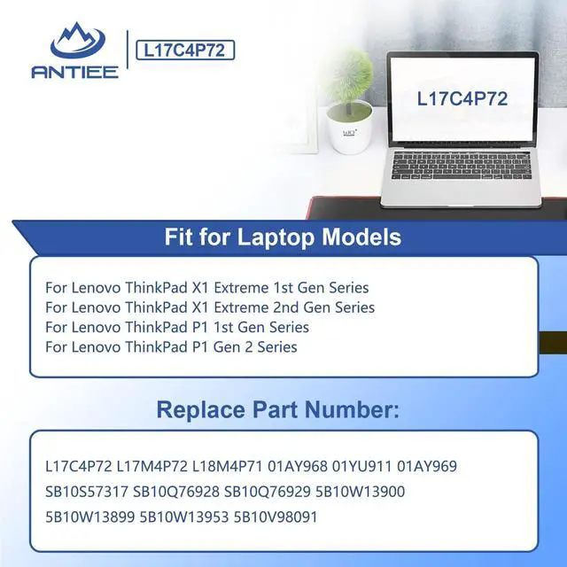 Alt view image 3 of 5 - L17C4P72 80Wh Laptop Battery for Lenovo ThinkPad X1 Extreme 1st Gen/2nd Gen ThinkPad P1 1st Gen/P1 Gen 2 Series L17M4P72 L18M4P71 01AY968 01AY969 01YU911 SB10S57317 SB10Q76929 SB10Q76928 15.36V