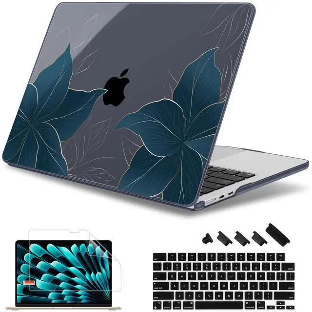 Main image of May Chen Compatible with M4 MacBook Air 15 inch Case 2025 2024 2023 A3241 A3114 M3 A2941 M2 with Liquid Retina Display & Touch ID, Plastic Hard Shell with Keyboard Cover - Golden Flowers