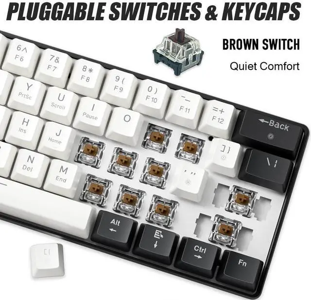 Alt view image 2 of 5 - abucow 60% Mechanical Gaming Keyboard Brown Switch Wired Compact Keyboard Anti-Ghosting No-Conflict 61 Swappable keycaps Ergonomic Design for Windows/Mac