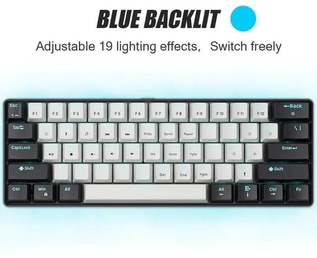 Alt view image 3 of 5 - abucow 60% Mechanical Gaming Keyboard Brown Switch Wired Compact Keyboard Anti-Ghosting No-Conflict 61 Swappable keycaps Ergonomic Design for Windows/Mac