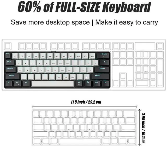 Alt view image 4 of 5 - abucow 60% Mechanical Gaming Keyboard Brown Switch Wired Compact Keyboard Anti-Ghosting No-Conflict 61 Swappable keycaps Ergonomic Design for Windows/Mac