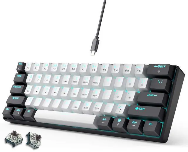 Main image of abucow 60% Mechanical Gaming Keyboard Brown Switch Wired Compact Keyboard Anti-Ghosting No-Conflict 61 Swappable keycaps Ergonomic Design for Windows/Mac