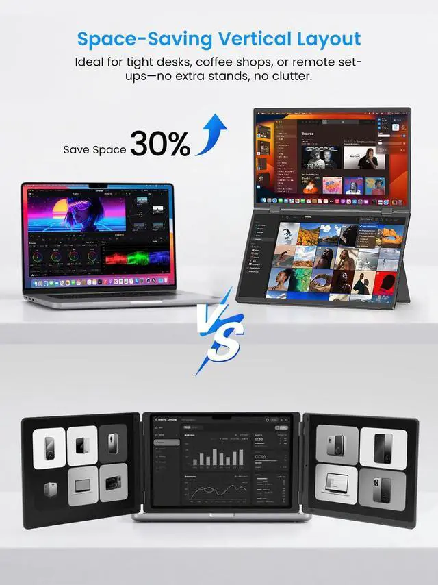 Alt view image 2 of 5 - EPORMOT 15.6" Dual-Screen Portable Monitor, 350 Nits 1200:1 FHD IPS Seamless Extended Display, Dual Device Connection, Type-C/HDMI, Anti-Glare Eye Care, 105° Foldable Stand for Work & Travel